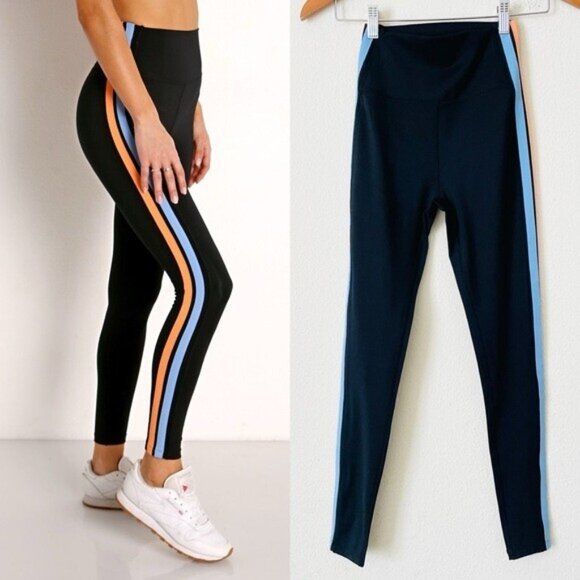 Splits59 SMALL Gloria High Waist Techflex 7/8 leggings in black striped Jacint - Picture 1 of 7
